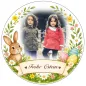 Preview: Personalisierter Tortenaufleger zu Ostern – Niedlicher Osterhase und bunter Frühlingskranz mit Wunschfoto