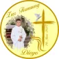 Preview: Personalisierter Fototortenaufleger zur Firmung mit Kreuz und Taube