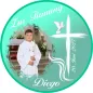 Preview: Personalisierter Fototortenaufleger zur Firmung mit Kreuz und Taube