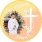 Preview: Personalisierter Fototortenaufleger zur Firmung mit Kreuz und Taube