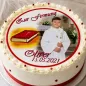 Preview: Personalisierter Fototortenaufleger für Kommunion, Konfirmation, Firmung und Jugendweihe mit roter Bibel