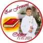 Preview: Personalisierter Fototortenaufleger für Kommunion, Konfirmation, Firmung und Jugendweihe mit roter Bibel