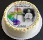 Preview: Personalisierter Fototortenaufleger für Kommunion, Konfirmation, Firmung und Jugendweihe mit Kreuz und bunter Regenbogenwelle