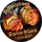 Preview: Tortenaufleger Hochzeit rund mit leuchtenden orangenen Rosen
