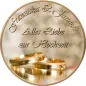 Preview: Tortenaufleger Hochzeit rund in Gold-Optik mit Eheringen