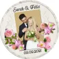 Preview: Tortenaufleger Hochzeit mit Foto rund – Hellbeige & rosa Blüten