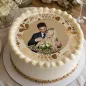 Preview: Tortenaufleger Hochzeit mit Foto rund – Gold & Blumenmuster