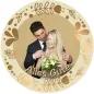 Preview: Tortenaufleger Hochzeit mit Foto rund – Gold & Blumenmuster