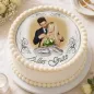 Preview: Tortenaufleger Hochzeit rund in Weiß mit Namen-Gravur in Silberringen