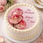 Preview: Tortenfoto Hochzeit rund – 3 Rosen in Vanille-Rosa mit Text