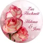 Preview: Tortenfoto Hochzeit rund – 3 Rosen in Vanille-Rosa mit Text