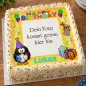 Preview: Kinder-Tortenaufleger Rahmen mit süßem Pinguin, Geschenken & Luftballons