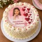 Preview: Runder Foto-Tortenaufleger Geburtstag mit roten 3D-Herzen & Konturrand