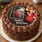 Preview: Runder Foto-Tortenaufleger Geburtstag mit Geschenken & dunklem Holz