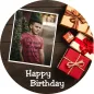 Preview: Runder Foto-Tortenaufleger Geburtstag mit Geschenken & dunklem Holz