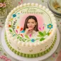 Preview: Runder Foto-Tortenaufleger Geburtstag mit buntem Retro-Blumenkranz (8 Farben)