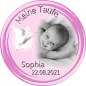 Preview: Personalisierter Tortenaufleger zur Taufe oder Geburt mit Taube & Foto-Verlauf (Rosa/Blau)