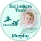 Preview: Personalisierter Foto-Tortenaufleger zur Taufe mit Vögeln & eleganter Feder (Mintgrün)
