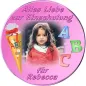 Preview: Runder Foto-Tortenaufleger zur Einschulung in Rosa mit Schultüte & ABC