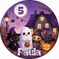 Preview: Personalisiertes rundes Tortenfoto – Niedliche Kinder-Halloweenparty mit Katze, Geist und kleinen Monstern
