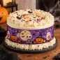 Preview: Essbares Tortenband Halloween in Lila mit süßem Skelett, Geistern & Kürbissen, 4er-Set