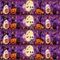 Preview: Essbares Tortenband Halloween in Lila mit süßem Skelett, Geistern & Kürbissen, 4er-Set