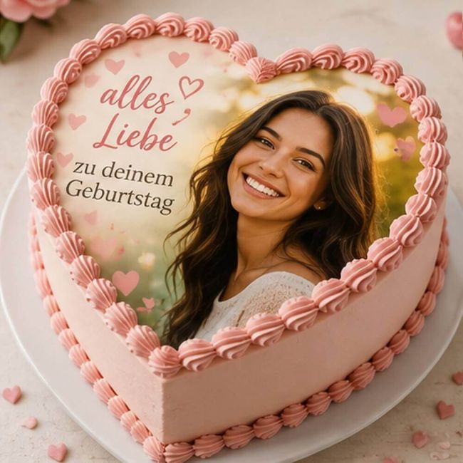Herzform Tortenfoto aus Ihrem Wunschbild (inkl. Wunschtext-Option)