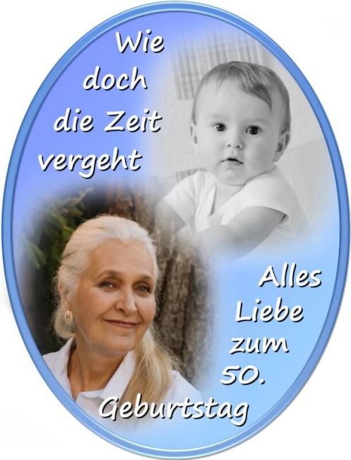 Ovales Tortenfoto als Collage aus 2 Bildern (inkl. Wunschtext)