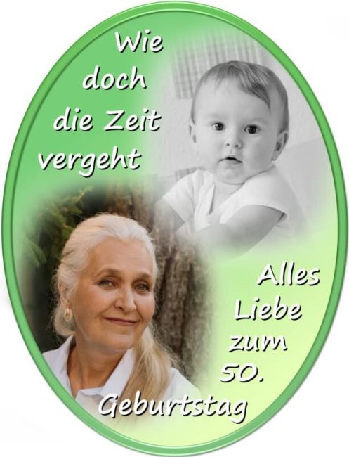Ovales Tortenfoto als Collage aus 2 Bildern (inkl. Wunschtext)