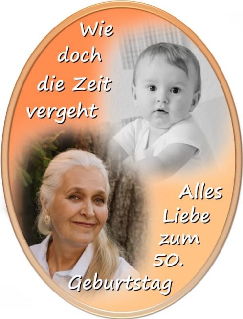 Preview: Ovales Tortenfoto als Collage aus 2 Bildern (inkl. Wunschtext)