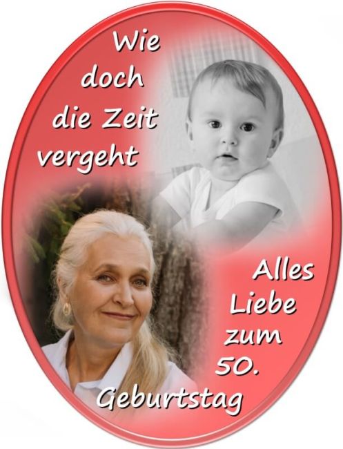 Ovales Tortenfoto als Collage aus 2 Bildern (inkl. Wunschtext)