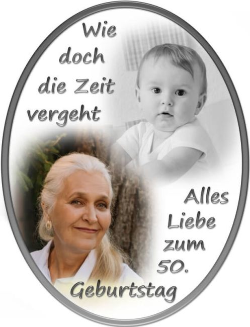 Preview: Ovales Tortenfoto als Collage aus 2 Bildern (inkl. Wunschtext)