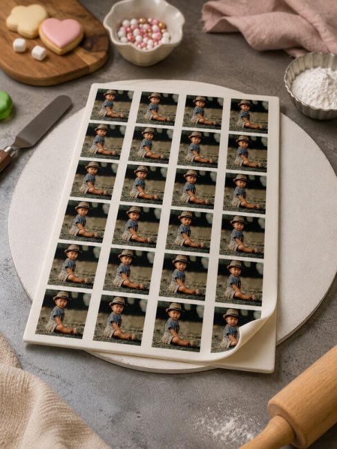 Quadratische essbare Bilder für Pralinen & Kleingebäck - 24 Stück (identische Motive)