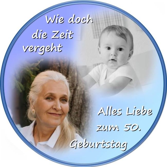 Preview: Rundes Tortenfoto als Collage aus 2 Bildern (inkl. Wunschtext)