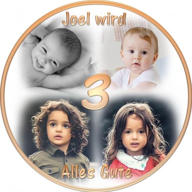 Preview: Rundes Tortenfoto als Collage aus 3-5 Bildern (inkl. Wunschtext)