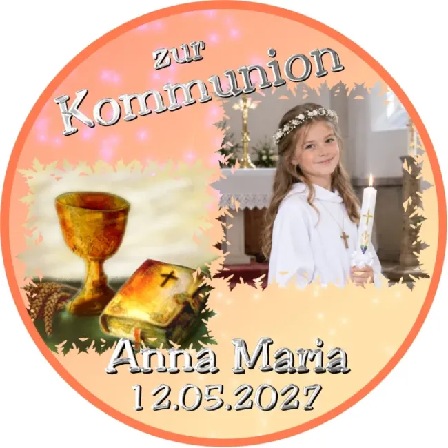 Preview: Fototortenaufleger für Kommunion, Konfirmation, Firmung und Jugendweihe mit Kelch und Bibel