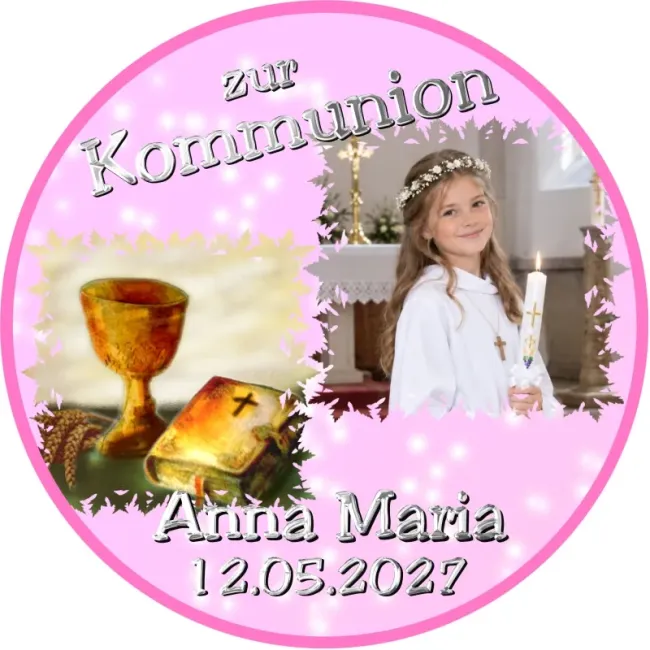 Preview: Fototortenaufleger für Kommunion, Konfirmation, Firmung und Jugendweihe mit Kelch und Bibel
