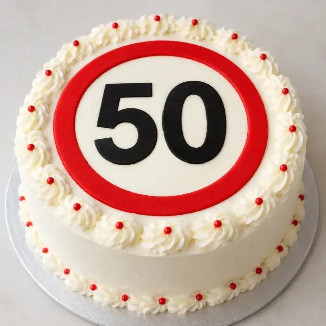 Runder Tortenaufleger Geburtstag im Verkehrsschild-Design (Zahl & Text frei wählbar)
