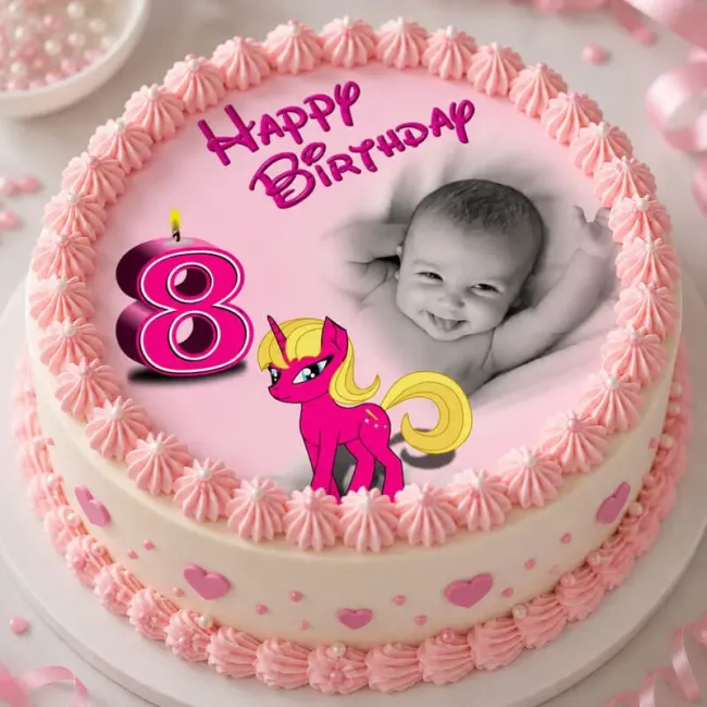 Runder Kinder-Tortenaufleger Geburtstag mit Einhorn-Pony & Kerzen-Wunschzahl