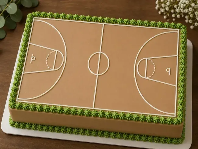 Preview: Personalisierter Basketballfeld Tortenaufleger mit individuellem Wunschtext und Spruch