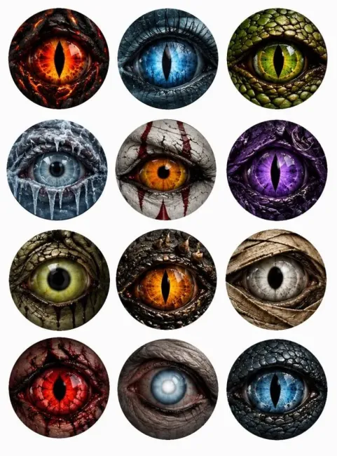 Preview: Muffin- und Cupcake-Aufleger im 12er-Set – 12 unheimliche Halloween Monster- und Horror-Augen