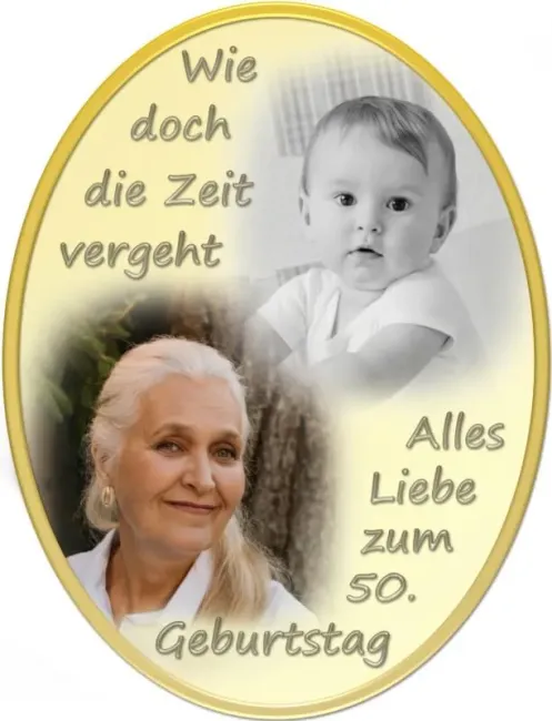 Ovales Tortenfoto als Collage aus 2 Bildern (inkl. Wunschtext)