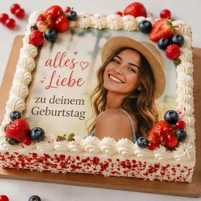 Quadratisches Tortenfoto aus Deinem Wunschbild (inkl. Wunschtext-Option)
