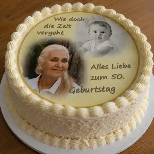 Personalisierter Tortenaufleger Geburtstag mit Vorher-Nachher-Foto (8 Farben)