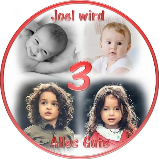 Preview: Rundes Tortenfoto als Collage aus 3-5 Bildern (inkl. Wunschtext)