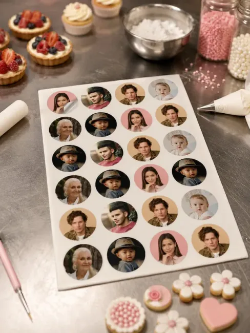 Preview: Runde essbare Bilder für Pralinen & Kleingebäck - 24 Stück (verschiedene Motive)