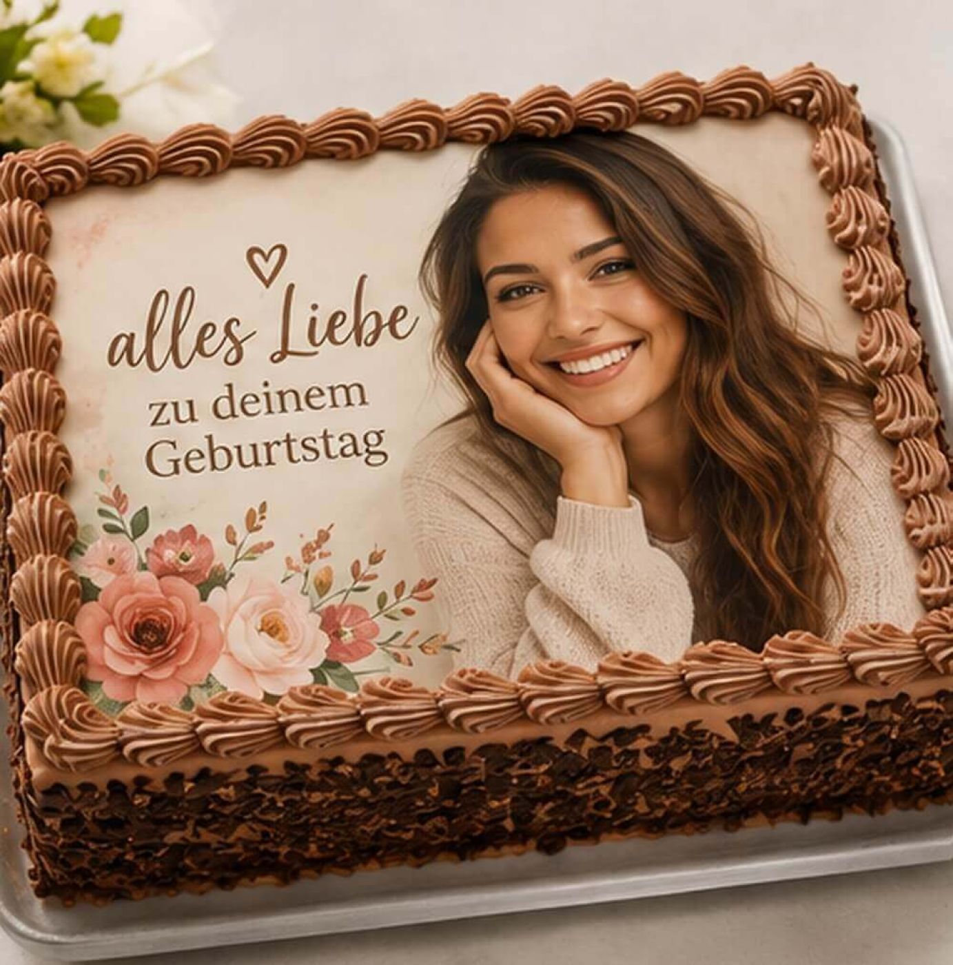 Rechteckiges Tortenfoto aus Ihrem Wunschbild (inkl. Wunschtext-Option)