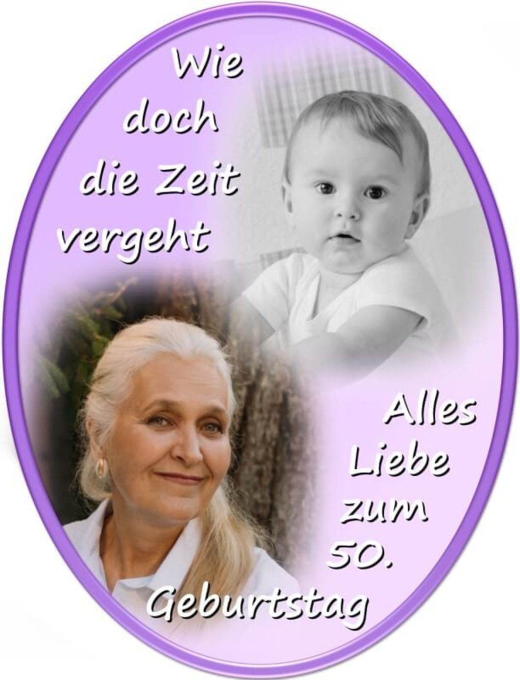 Ovales Tortenfoto als Collage aus 2 Bildern (inkl. Wunschtext)