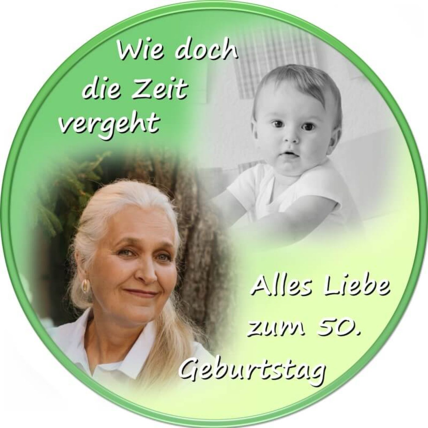 Rundes Tortenfoto als Collage aus 2 Bildern (inkl. Wunschtext)