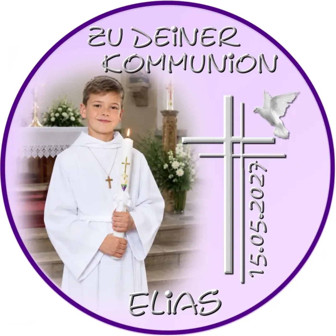 Tortenaufleger zur Kommunion & Konfirmation – Edles Doppelkreuz mit Friedenstaube